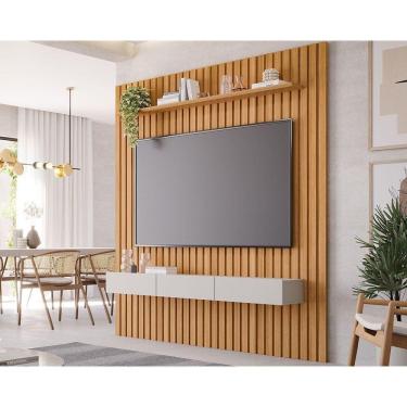 Imagem de Painel Quarto P/ Tv Até 65 Pol Maragogi Ripado C/ 1 Porta E 2 Gavetas 185x220cm Nature/off White - Permóbili