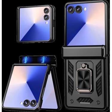 Imagem de Capa para Samsung Z Flip 6, proteção militar, à prova de choque, resistente, com suporte magnético (para Samsung Z Flip 6/preto)