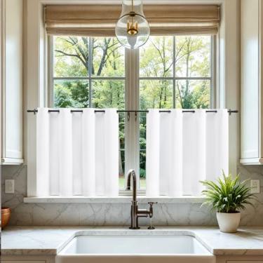 Imagem de LIMON HOME Cortinas blecaute brancas para café 91 cm de comprimento para cozinha, tratamento de janela à prova de som, meias cortinas pretas para pequenas Winow, conjunto de 2 painéis