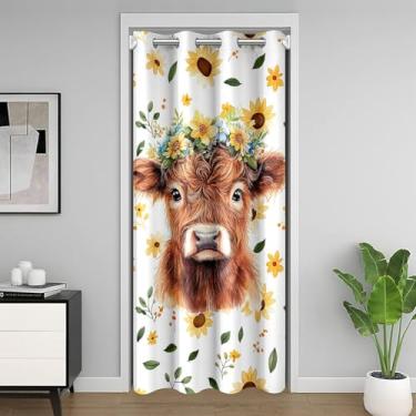 Imagem de Feelyou Linda cortina de porta de vaca Highland para privacidade de porta 1 painel, 106,7 cm x 203,2 cm, cortina de porta de animais selvagens, cortina térmica com isolamento blackout Westernr