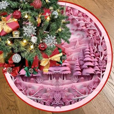 Imagem de Saia rosa para árvore de Natal 121 cm para decoração de Natal em ambientes internos e externos, flores e plantas, tapete de saias com design de floco de neve, saias de árvore de Natal para festas de