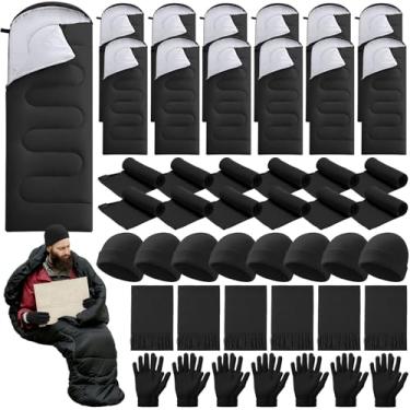 Imagem de SmoothNovelty 80 sacos de dormir de acampamento a granel para adultos, forro de lã, gorros de inverno, chapéu, luvas, lenço, forro de algodão, saco de dormir à prova d'água para ambientes internos e