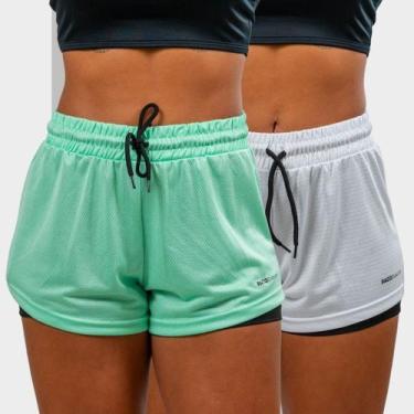 Imagem de Kit 2 Short 2 em 1 Feminino Dryfit Academia Bermuda Dupla Para Treino 