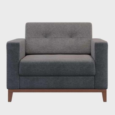 Imagem de Poltrona Living Tecido Linho Base Madeira Para Sala