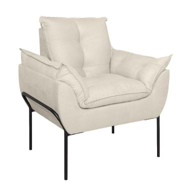 Imagem de Poltrona Sofá Luxo Base Metal Preto Recepção Escritório Bege