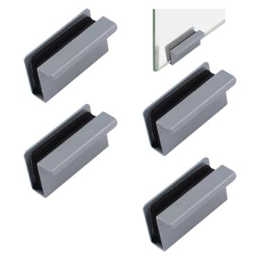 Imagem de UFURMATE 4 peças de puxador de borda de dedo de vidro, puxador de dedo de armário clipes de porta de vidro braçadeira de trava de armário alça oculta para porta de vidro de exibição (cinza)