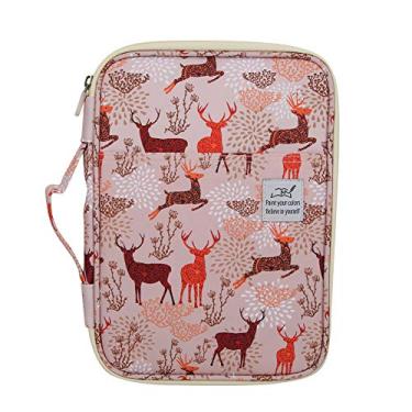 Imagem de QANYEGN Slot para suporte de estojo de lápis, organizador de estojo de lápis, estojo de lápis com padrão de impressão colorida portátil para canetas ou marcadores de aquarela (Rena de Natal)