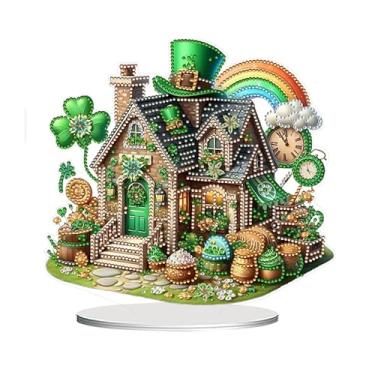 Imagem de Huacan Ornamento de pintura de diamante 5D DIY Halloween House Half Diamond acrílico único lado cristal display artesanato casa decoração de mesa 24,2 x 17,9 cm