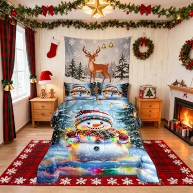 Imagem de Lindo conjunto de edredom infantil tamanho solteiro, lanternas coloridas de Natal, floco de neve, decoração de quarto de meninos e meninas, edredom de inverno, feliz Natal, conjunto de edredom