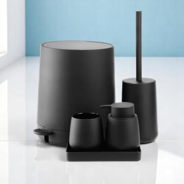 Imagem de kit para Banheiro 5 Peças Preto Lixeira, Dispenser, Escova Sanitária, Porta-Escova e Bandeja