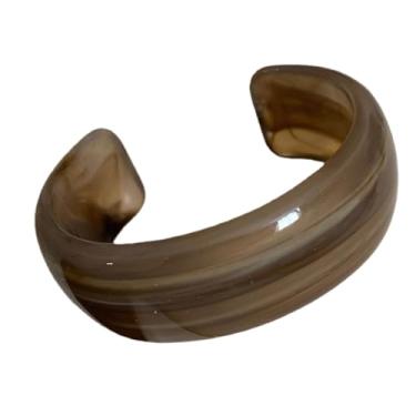 Imagem de KIFEDSLJ Pulseira aberta de resina acrílica colorida, geométrica, grossa, fina, larga para mulheres, joias de férias, diameter:8cm, Resina, Sem pedra