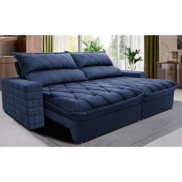 Imagem de Sofá Retrátil E Reclinável 3,15m Molas Ensacadas Cama Inbox Elegance Com Thermogel Velusoft Azul