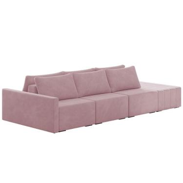 Imagem de Sofá Ilha Modular Com Puff Para Sala Living 342cm Georgia K04 Veludo Rosê - Mpozenato