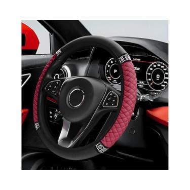 Imagem de ZNDAW Capa de volante de carro brilhante, protetor de volante de couro macio com strass, antiderrapante, universal, para mulheres e meninas (vermelho vinho)