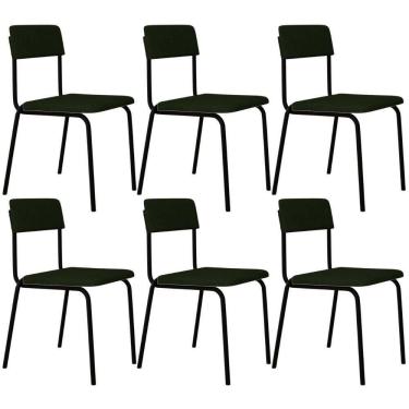 Imagem de Kit 06 Cadeiras Estofada Para Sala De Jantar Sense Preto C01 Linho Verde Musgo - Lyam Decor