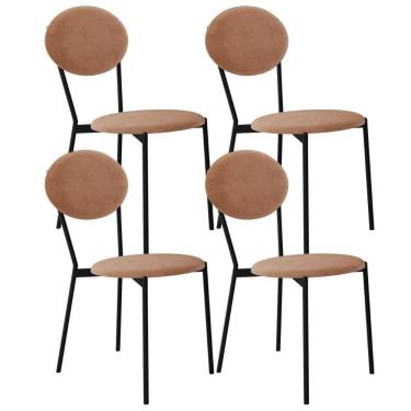 Imagem de Kit 05 Cadeiras Estofada Para Sala De Jantar Azuri Preto C01 Veludo Bege - Lyam Decor