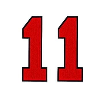 Imagem de 2 peças de adesivos de número de chenille vermelho de 12,7 cm com borda preta, apliques de ferro para roupas, jaquetas, mochilas, adesivos de número estilo universitário par com patch de letras