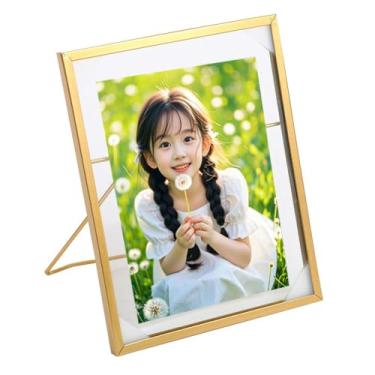 Imagem de Moopkey Moldura flutuante dourada, moldura de flor prensada em vidro, obra de arte artesanal, 10 x 15 cm, livro de visitas para aniversário ou casamento, decoração de casa ou escritório