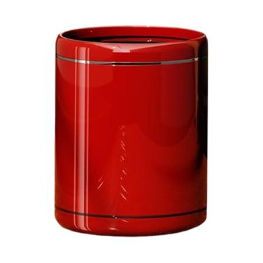 Imagem de FytStycale Lixeira redonda estilo vintage multifuncional decorativa para quarto, escritório, cozinha e ambientes internos, Vermelho Sem Rodas