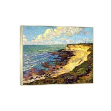 Imagem de BMZFYBS Famosa imagem de paisagem de arte de parede - impressões em tela - por mar - pintura de moldura prateada para sala de estar banheiro decoração de casa 30 x 35 cm 12 x 13 polegadas