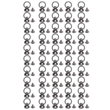 Imagem de Puxar anel rebite parafuso cabeça redonda liga de zinco durável fácil instalação para couro artesanato cinto saco caso do telefone 50 conjuntos 10x9mm 5.5mm parafusos de ferro (Prata Preto)