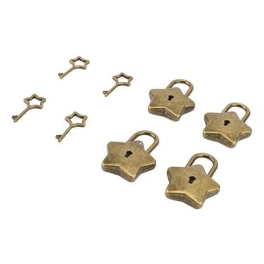 Imagem de POENVFPO Pequenas Fechaduras Com Chaves Em Forma de Estrela Mini Cadeado Liga de Zinco Bloqueio Decorativo para Diário Caixa de Jóias Bolsa 42x30mm (Latão Antigo‌)