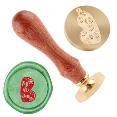 Imagem de Carimbo de lacre de cera de Natal Carimbo de selagem Letra B de latão e cabo de madeira Carimbos Cabeça para Cartões de Natal Convites de Festa Envelope Cartões de Saudações Presentes