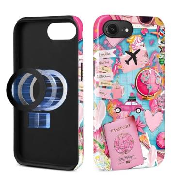 Imagem de DAIZAG Capa para iPhone 16e, [compatível com MagSafe], capa magnética brilhante para celular, híbrido pesado 2 em 1, resistente, à prova de choque, colagem de mapa-múndi de viagem de férias
