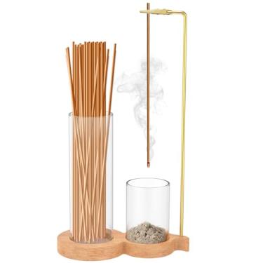 Imagem de Porta-incenso Ceremonys, suporte de incenso, 28 x 15 x 8 cm de madeira com armazenamento, clipe de metal permite ajuste flexível do ângulo de fixação para meditações, ioga, spa e decoração de quarto