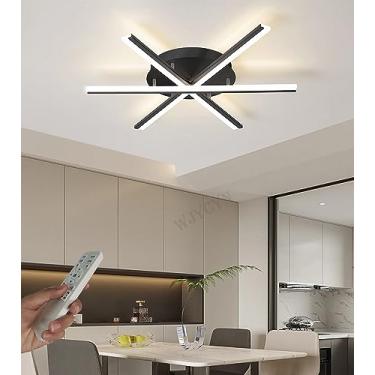 Imagem de Luminária de teto moderna em LED, grande, dimerizável, para sala de estar, com design linear em acrílico e metal, com rotação de 360° e controle remoto, ideal para quarto e sala de jantar (P