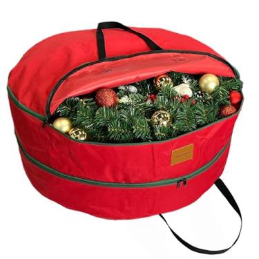 Imagem de Bolsa de armazenamento de guirlanda de 61 x 30 cm, bolsa de armazenamento dupla vermelha, tecido Oxford 600D resistente, recipiente de guirlandas para guirlandas de Natal e suporte de armazenamento