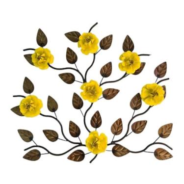 Imagem de Mandala De Parede Em Ferro Artesanal Com 7 Flores E Folhas(Amarelo)