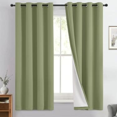 Imagem de Yakamok Painéis de cortina blackout 100% cortinas com bloqueio de luz e frio de 160 cm para berçário, 2 camadas grossas de cortinas com isolamento térmico (2 peças, 50 de largura cada painel, frente