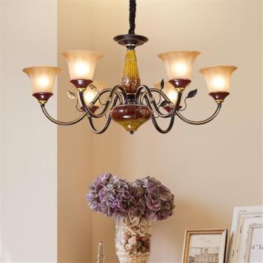 Imagem de Lustre de luxo europeu para sala de estar, estilo retrô americano, em cerâmica, para restaurante, quarto, escritório, hotel, casa de campo ou café, com 6 lâmpadas LED.