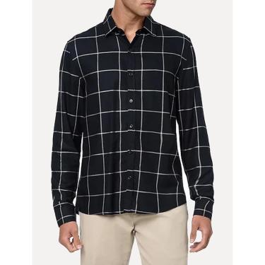 Imagem de Camisa Calvin Klein Jeans Masculina Slim Dark Plaid Flannel Xadrez Preta-Masculino