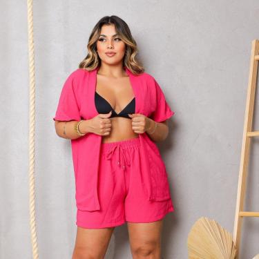 Imagem de Conjunto Feminino Kimono/Cardigan e Short Plus Size - Julia-Feminino