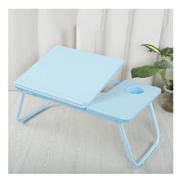 Imagem de Mesa de cama para laptop multifuncional ajustável, suporte de copo/design de defletor/bandeja de cama portátil com perna dobrável, mesa de cama para comer e escrever (azul, 55 cm)