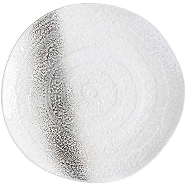 Imagem de KJHONG Talheres de cerâmica, tigelas de massa, prato criativo de cerâmica para uso doméstico, 20 cm, prato de bife ocidental, café da manhã, prato raso, prato de frutas, prato de sopa, retrô, tigelas
