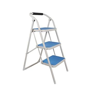 Imagem de Escadas dobráveis Escadas de 3 degraus Banqueta dobrável com pedal de listras horizontais largas e aderência conveniente de 150 kg Escada de metal resistente escada resistente (cor: marrom) (azul)