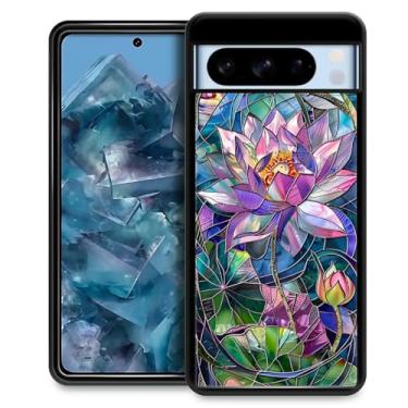 Imagem de CARLOCA Capa compatível com o Google Pixel 8 Pro para meninas à prova de choque antiarranhões capa traseira de policarbonato rígido estética padrão colorido design de vitral flor de lótus