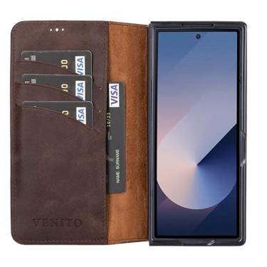 Imagem de Venito Capa Trieste para Samsung Galaxy Z Fold 6, capa carteira de couro premium feita à mão [bloqueio RFID] com suporte para cartão, capa protetora para celular, marrom café