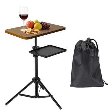 Imagem de Tinysun Bandeja de TV ajustável de 2 camadas, bandeja de sofá portátil dobrável sem necessidade de montagem, mesa de lanche com apoio de braço para uso em sofá-cama e laptop, mesa lateral de várias