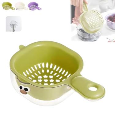 Imagem de Cesta de drenagem de camada dupla de cozinha com alça, escorredor de plástico e conjunto de lavatório para frutas, legumes, macarrão, arroz, tigela de filtro de drenagem fácil para cozinha doméstica