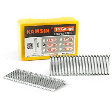Imagem de KAMSIN ST32 Pregos T de concreto calibre 14, pregos T de concreto agrupados de 32 mm de comprimento, galvanizados, 800 peças/caixa, fixadores para pregador em T de concreto pneumático, pistola de