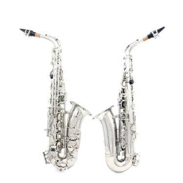 Imagem de Instrumento de saxofone Eb Alto Saxofone Latão Conjunto de Escultura com Estojo Acessórios de Saxofone Instrumentos de Sopro Profissional Saxofone E Flat (Prata)