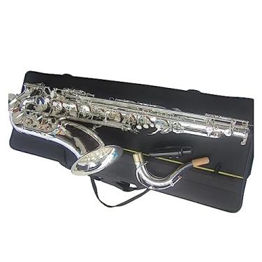 Imagem de Saxofone tenor clássico prateado corpo de latão instrumento de saxofone tenor de grau profissional