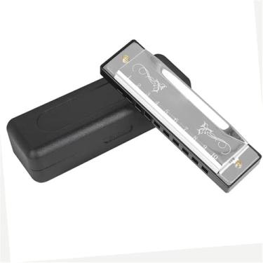 Imagem de Gaita profissional para iniciantes adultos 10 furos 20 tons capa de aço inoxidável gaita C chave (prata)