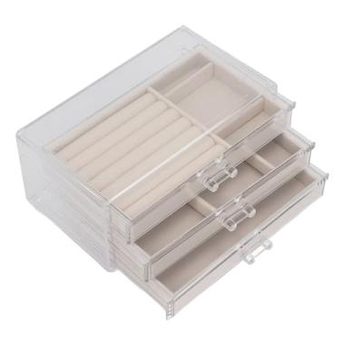 Imagem de SUNGOOYUE Caixa de Joias Com 3 Gavetas e Forro de Flanela, para Brincos, Colares, Anéis, Expositor de Joias (Bege)