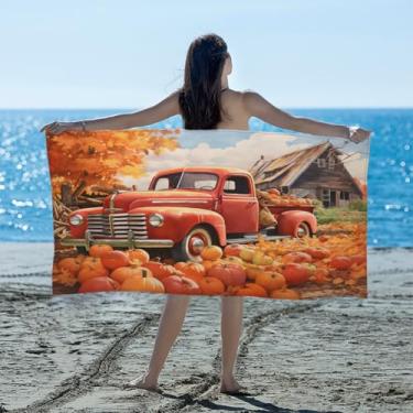 Imagem de hongjinglin Toalha de praia absorvente de secagem rápida caminhão abóbora microfibra leve toalha de piscina toalhas de banho macias sem areia para praia, natação, banheiro, chuveiro, acampamento