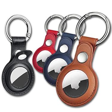 Imagem de Eusty Chaveiro Air Tag para suporte Apple Airtags, pacote com 4 capas protetoras de couro para Airtags com suporte de etiqueta de ar, chaveiro Airtag compatível com a nova coleira